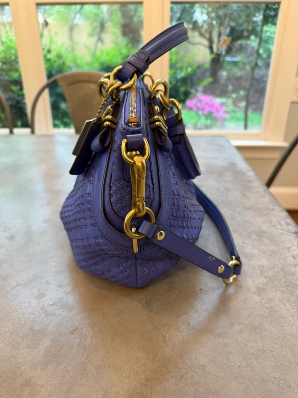 Coach Periwinkle Woven Leather Shoulder Bag with Gold Hardware - Picture 3 of 9